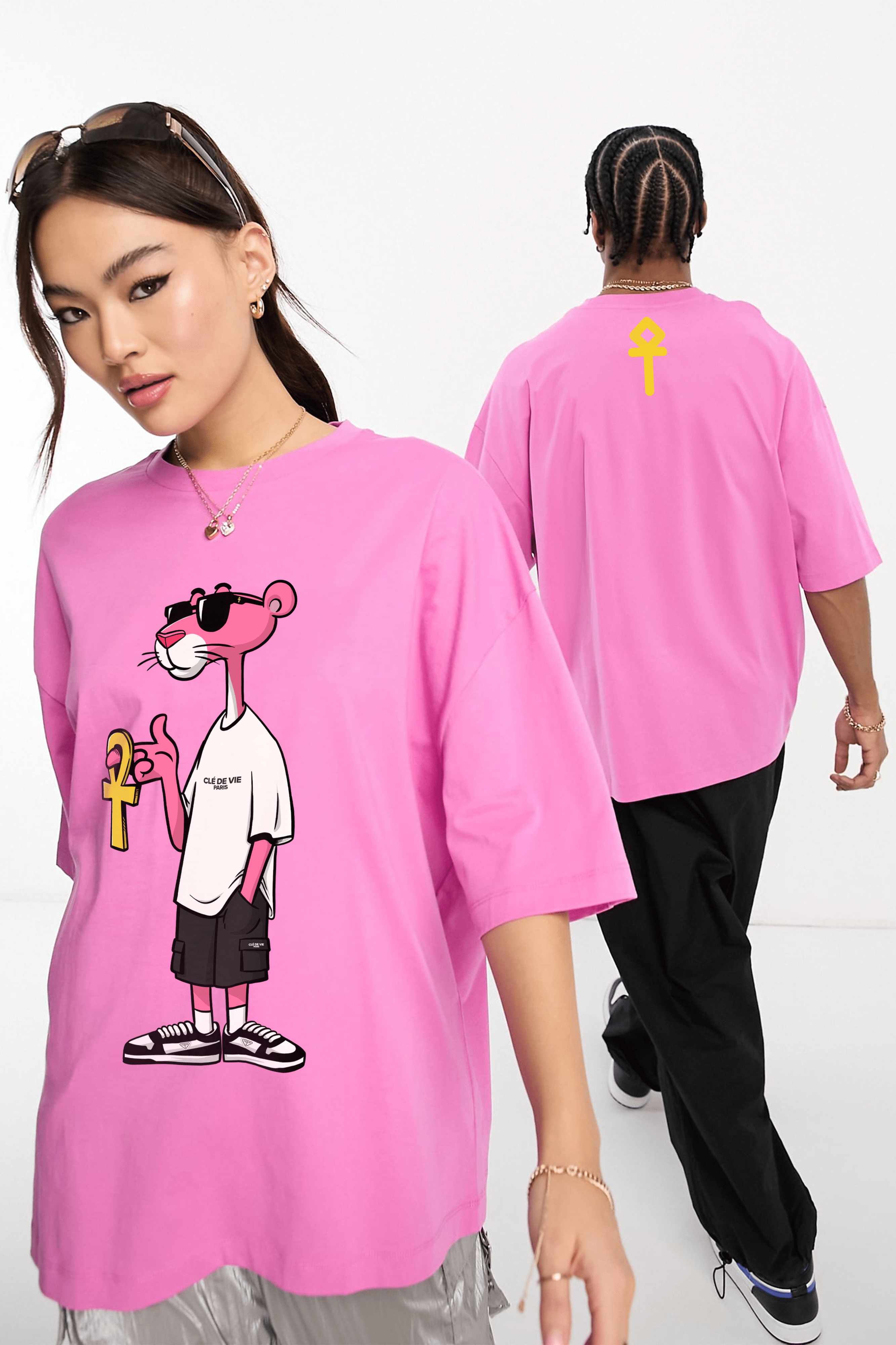 Camiseta Oversized - Pantera Cor-de-Rosa
