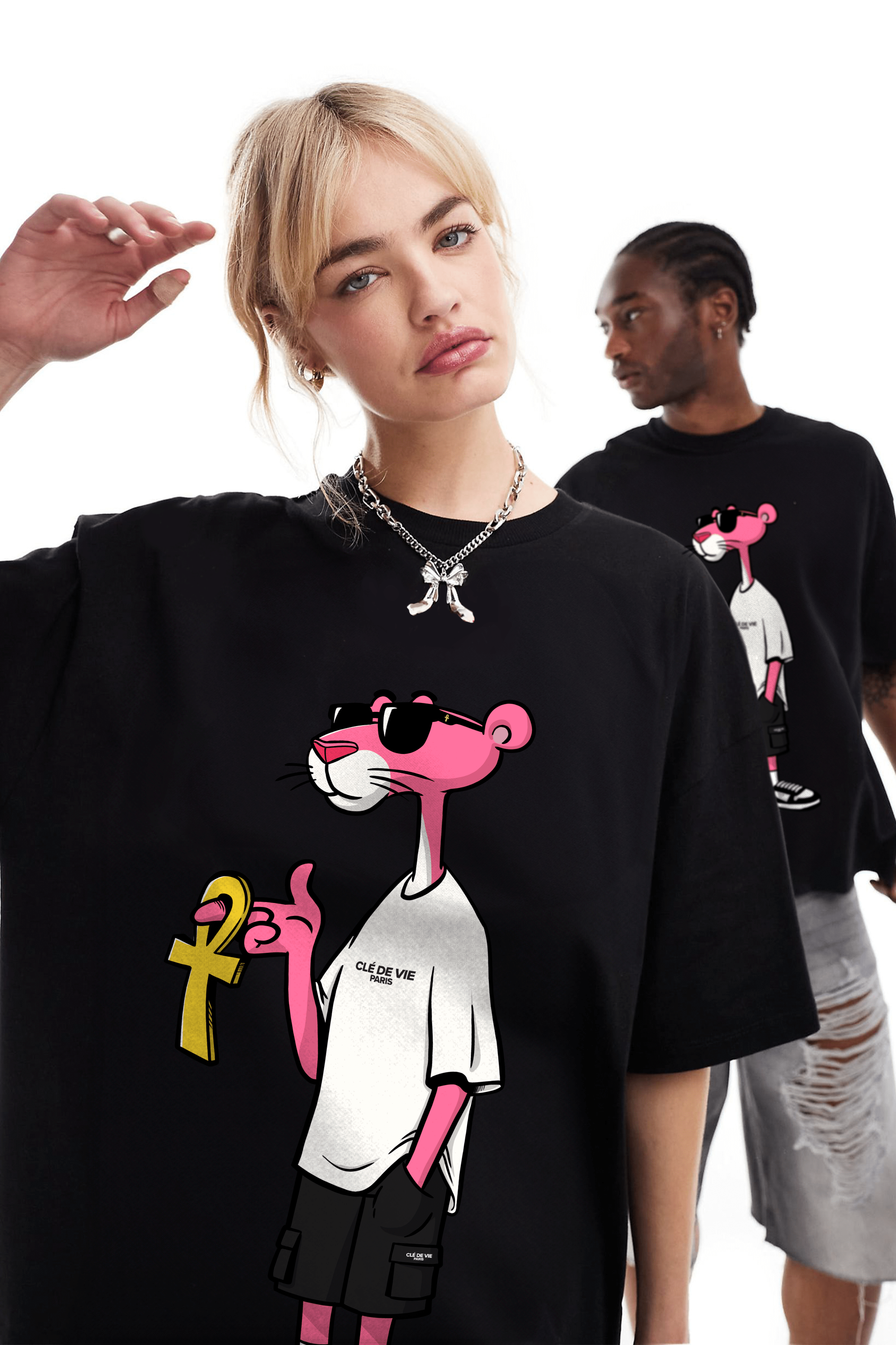 Camiseta Oversized - Pantera Cor-de-Rosa